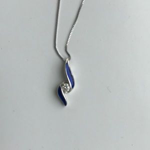 Diamond and sapphire silver necklace